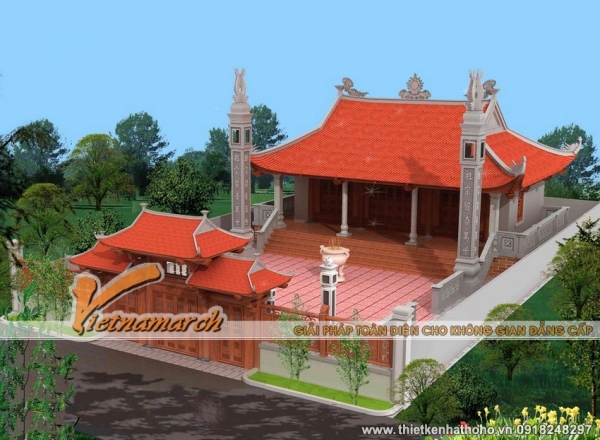 Thiết kế nhà thờ họ mẫu nhà thờ 4 mái cong ở Bắc Ninh