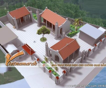 Thiết kế nhà thờ họ, từ đường chữ Quốc bê tông giả gỗ