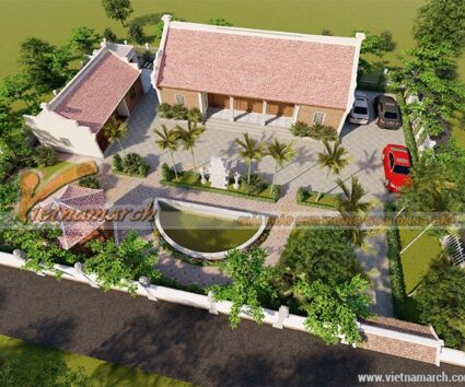 Mẫu thiết kế nhà thờ họ, từ đường 5 gian gỗ lim Nam Phi 2 mái kết hợp nhà ngang, có sân để ô tô