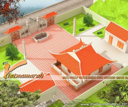 Phối cảnh nhà thờ họ 4 mái cong ở Phú Thọ độc đáo
