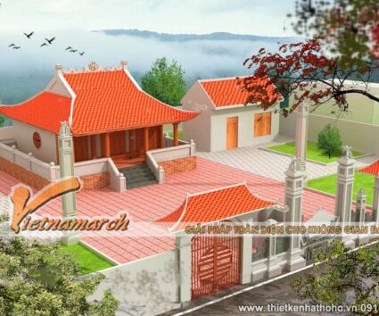 Phối cảnh nhà thờ họ 4 mái cong ở Phú Thọ độc đáo