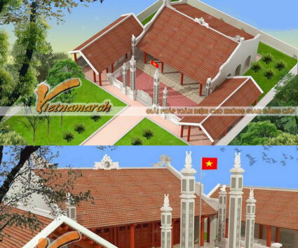 Phối cảnh tổng thể mẫu nhà thờ họ, từ đường chữ Quốc gỗ lim Nam Phi diện tích 340m2 tại Hải Phòng