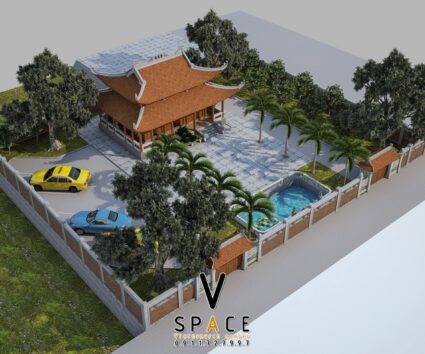 Phối cảnh 3D mẫu nhà thờ họ 8 mái tại Quảng Ngãi