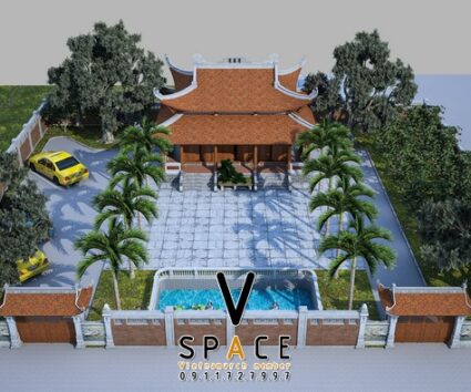 Phối cảnh 3D mẫu nhà thờ họ 8 mái tại Quảng Ngãi