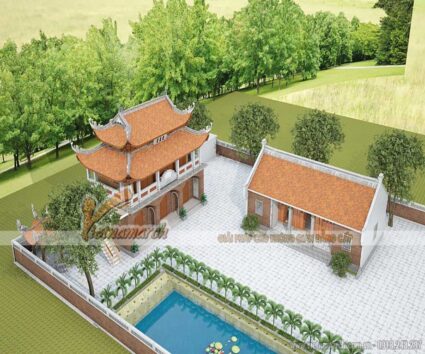 Thiết kế nhà thờ họ, từ đường mái chồng diêm bê tông giả gỗ