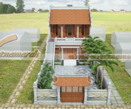 Mẫu nhà thờ họ, từ đường 3 gian 2 mái gỗ xoan đào 2 tầng đẹp