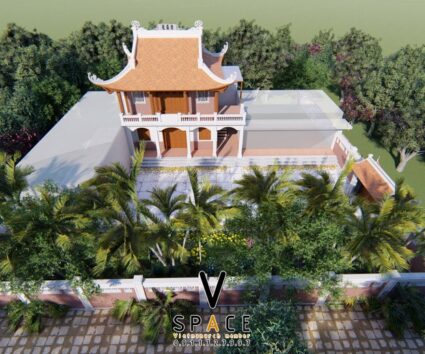 Bản vẽ 3D thiết kế nhà thờ họ 2 tầng họ Vũ tại Lục Ngạn