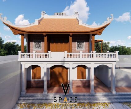 Bản vẽ 3D thiết kế nhà thờ họ 2 tầng họ Vũ tại Lục Ngạn