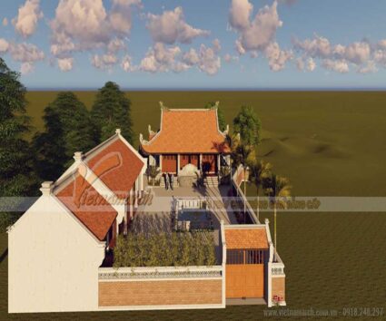 Thiết kế mẫu nhà thờ họ 4 mái kèm nhà ngang ở Ân Thi - Hưng Yên