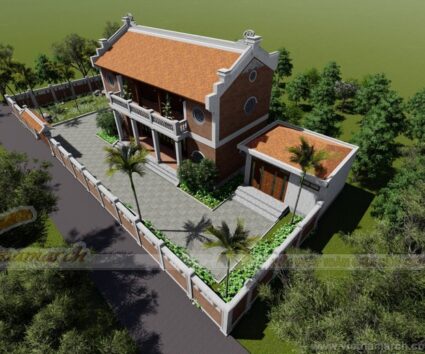 Mẫu thiết kế nhà thờ họ, từ đường kết hợp nhà ngang gỗ lim Nam Phi 2 tầng