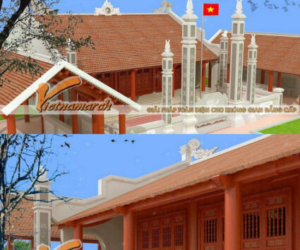 Mẫu thiết kế nhà thờ họ, từ đường chữ Quốc gỗ lim Nam Phi tại Hải Phòng gồm nhà bái đường, nhà ở, cổng tam quan, sân vườn