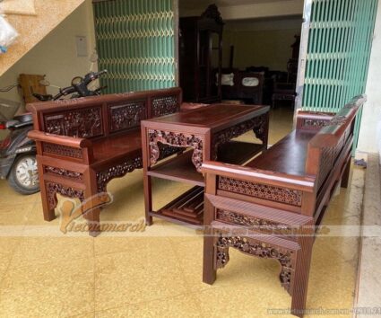 Bộ trường kỷ gụ ta đục tích tam quốc