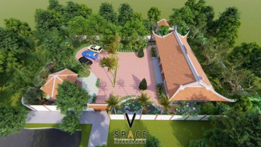 Mẫu nhà thờ họ 5 gian 4 mái với lầu vọng nguyệt tại Hà Nam