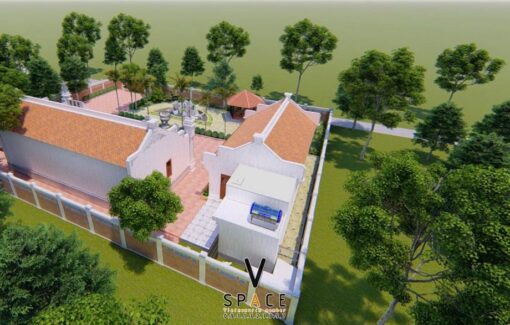Mẫu nhà thờ họ 5 gian 2 mái kết hợp nhà ngang tại Sơn Tây - Hà Nội