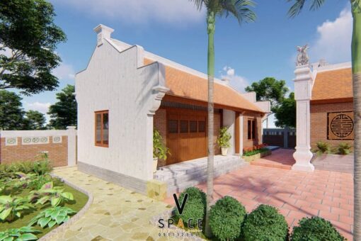 Mẫu nhà thờ họ 5 gian 2 mái kết hợp nhà ngang tại Sơn Tây - Hà Nội