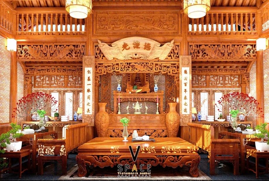 Mẫu thiết kế nhà thờ họ 2 tầng 8 mái kết hợp nhà ở tại Hải Phòng