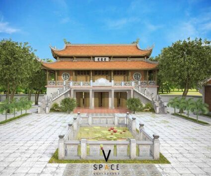 Phối cảnh nhà thờ họ 5 gian 8 mái 2 tầng tại Bắc Giang