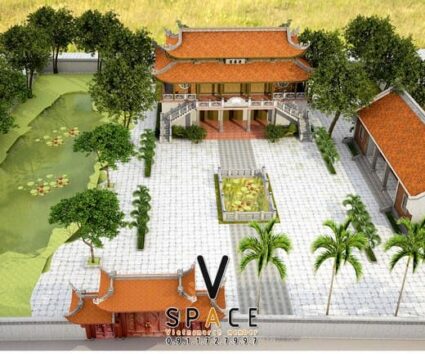 Phối cảnh nhà thờ họ 5 gian 8 mái 2 tầng tại Bắc Giang