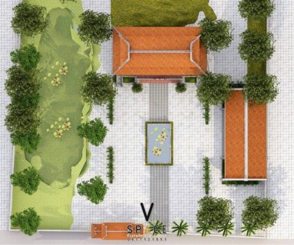 Phối cảnh nhà thờ họ 5 gian 8 mái 2 tầng tại Bắc Giang