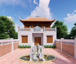Phối cảnh thiết kế nhà thờ họ 3 gian 4 mái 2 tầng tại Hà Nội