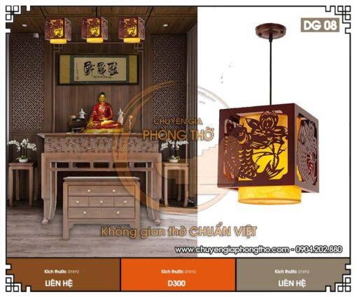 Đèn gỗ thả trần họa tiết con cá DG08 - điểm nhấn phong thủy cho phòng thờ