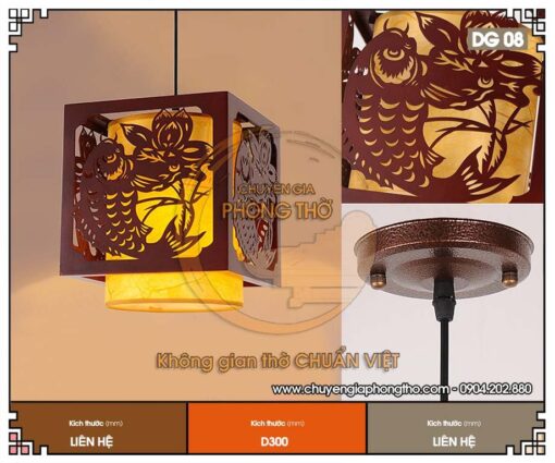 Đèn gỗ thả trần họa tiết con cá DG08 - điểm nhấn phong thủy cho phòng thờ