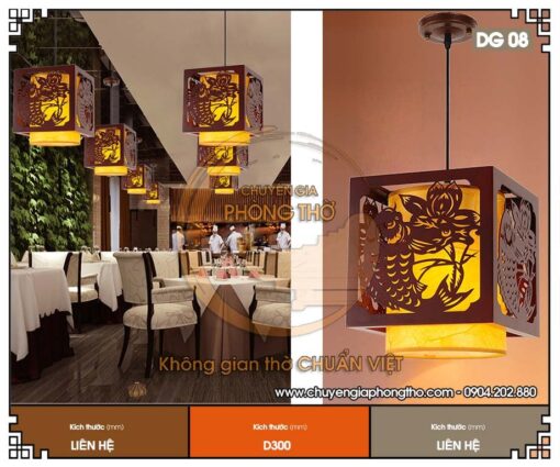 Đèn gỗ thả trần họa tiết con cá DG08 - điểm nhấn phong thủy cho phòng thờ