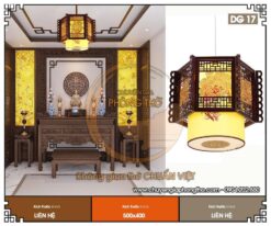 Đèn thả trần khung gỗ họa tiết hoa cúc DG17