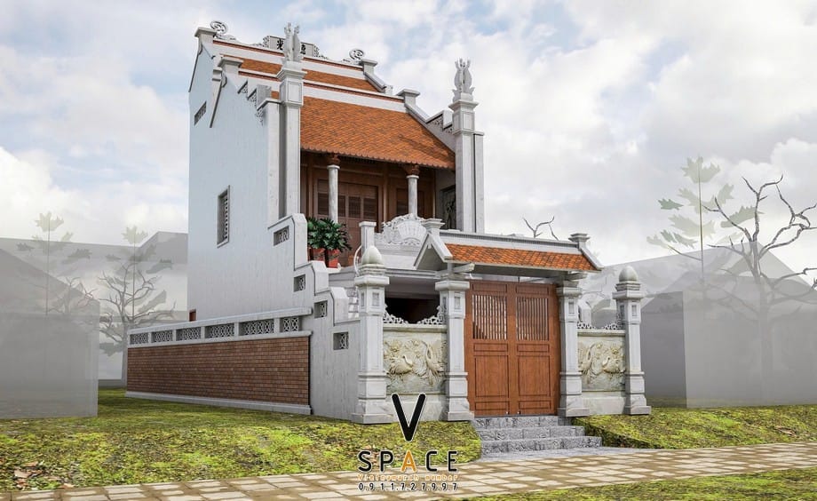 Phương án thiết kế nhà thờ họ 2 tầng chữ Nhị tại Nam Định Thiết kế cổng, tường bao