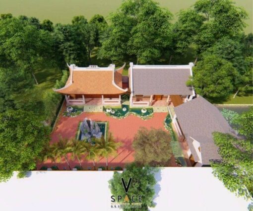 Phương án thiết kế nhà thờ họ 3 gian 4 mái kết hợp nhà ở tại Hà Nội