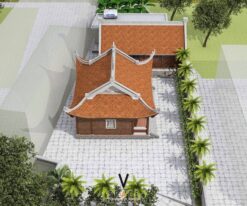 Phối cảnh nhà thờ họ 3 gian 4 mái liền nhà ngang tại Nam Định
