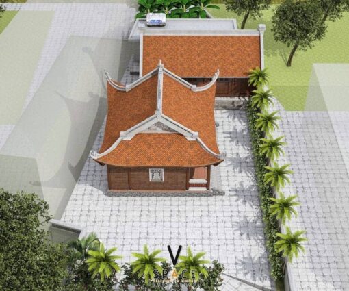 Phối cảnh nhà thờ họ 3 gian 4 mái liền nhà ngang tại Nam Định