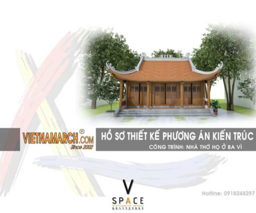 Thiết kế nhà thờ họ 3 gian 4 mái truyền thống tại Ba Vì