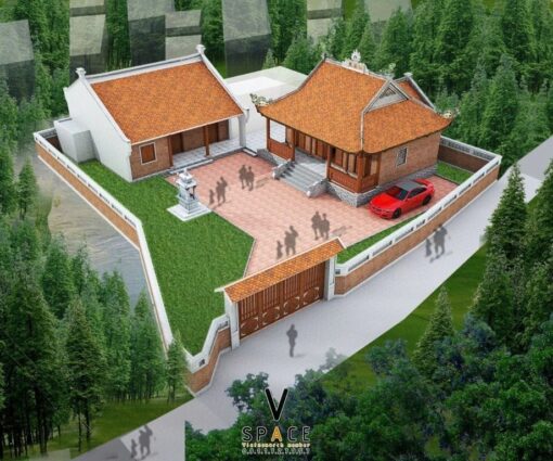 Mẫu nhà thờ họ 3 gian 4 mái có hậu cung kết hợp nhà ở tại Vĩnh Phúc