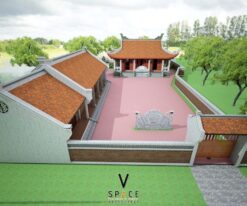 Thiết kế nhà thờ họ 3 gian 4 mái có hậu cung liền nhà ngang tại Hòa Bình