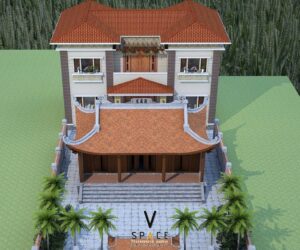 Mẫu nhà thờ họ 3 gian 4 mái kết hợp nhà 2 tầng hiện đại tại quận Tây Hồ