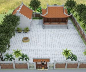 Nhà thờ họ 3 gian 4 mái kết hợp nhà ở và giếng nước tại Hải Dương