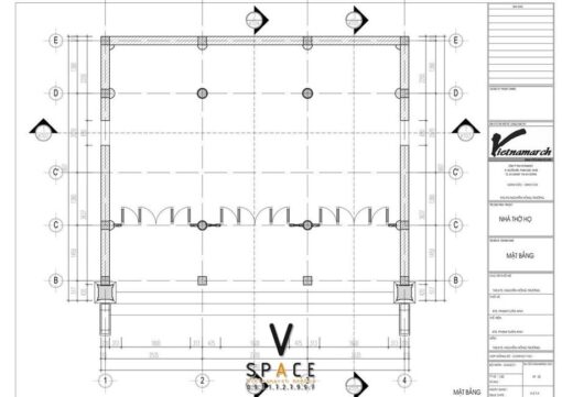 Bản vẽ thiết kế nhà thờ họ 3 gian 2 mái 55m2 tại Tuyên Quang