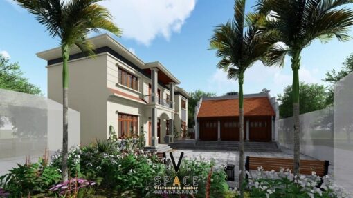 Nhà thờ họ 3 gian 2 mái kết hợp nhà ở 2 tầng tại Hà Nội