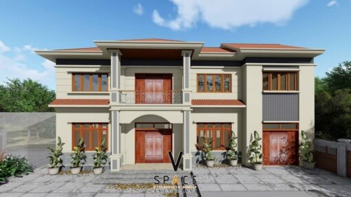 Nhà thờ họ 3 gian 2 mái kết hợp nhà ở 2 tầng tại Hà Nội