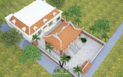 Dự án nhà thờ họ 3 gian 4 mái kết hợp nhà 1 tầng hiện đại tại Quốc Oai