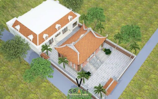 Dự án nhà thờ họ 3 gian 4 mái kết hợp nhà 1 tầng hiện đại tại Quốc Oai