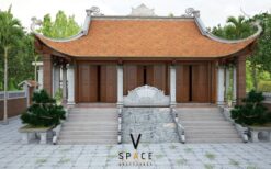 Dự án nhà thờ họ 3 gian 4 mái kết hợp nhà 1 tầng hiện đại tại Quốc Oai