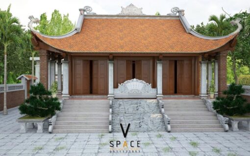 Dự án nhà thờ họ 3 gian 4 mái kết hợp nhà 1 tầng hiện đại tại Quốc Oai