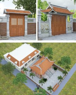 Dự án nhà thờ họ 3 gian 4 mái kết hợp nhà 1 tầng hiện đại tại Quốc Oai