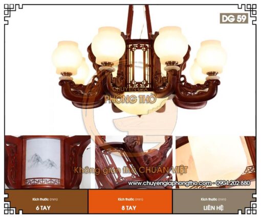 Đèn phòng thờ khung gỗ hương DG59