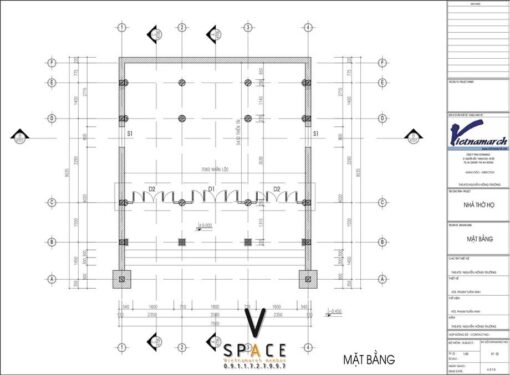 Bản vẽ thiết kế nhà thờ họ 3 gian 2 mái 68m2 tại xã Chi Lăng - Bắc Ninh
