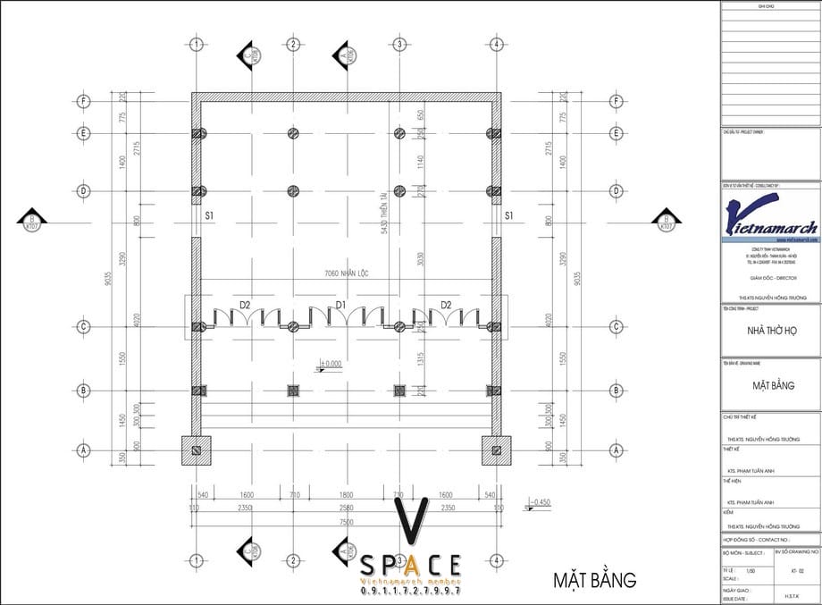 Bản vẽ thiết kế nhà thờ họ 3 gian 2 mái 68m2 tại xã Chi Lăng - Bắc Ninh
