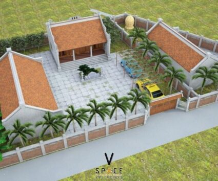 Nhà thờ họ 3 gian 2 mái kết hợp nhà ở và sân vườn rộng rãi tại Hưng Yên