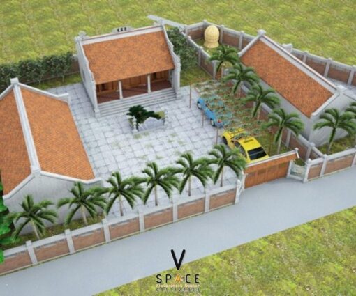Nhà thờ họ 3 gian 2 mái kết hợp nhà ở và sân vườn rộng rãi tại Hưng Yên